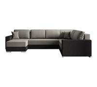 Epona - Canapé panoramique d'angle réversible 7 places convertible avec coffre en tissu - Gris