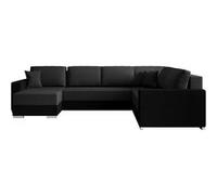 Epona - Canapé panoramique d'angle réversible 7 places convertible avec coffre en tissu - Gris / Noir Gris / Noir G