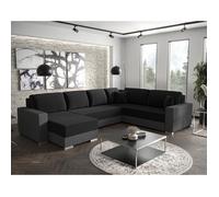 Epona - Canapé panoramique d'angle réversible 7 places convertible avec coffre en tissu - Noir / Gris
