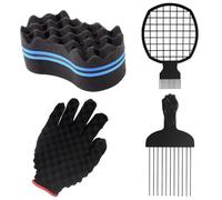 Éponge à cheveux pour boucles, éponge à cheveux, ensemble de peignes afro torsadés 4 en 1, éponge afro et éponge à cheveux pour homme, ensemble de peigne afro durable adapté pour permanente, bouclage
