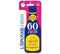 Éponge bouteille anniversaire humoristique - Cadeau original pour 18, 20, 30, 40, 50, 60 ans - Nettoie verres et flûtes - Blanc - MDR (60 ans)