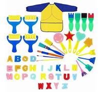 Éponge Brosses de Peinture Enfant Ensemble Pinceaux et Tablier 48 Pièces Art DIY Outils d'art d'apprentissage Précoce d’Bambin pour Les âges 3-6