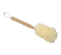 Éponge de bain en luffa avec manche en bois naturel - Longue brosse pour le corps avec maille douce pour une mousse riche, une exfoliation douce et une portée complète du corps - Éponge de douche pour