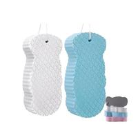 Éponge de bain exfoliante magique 3D super douce, douce pour la peau et douce, élimine les impuretés pour le corps, le visage et les pieds (blanc et bleu)