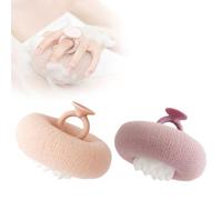 Éponge de douche tournesol 2 en 1 de qualité supérieure - Brosse de bain en silicone ultra douce avec ventouse, brosse exfoliante et nettoyante pour le corps pour homme et femme, violet + rose