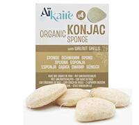 Eponge de Konjac bio exfoliante grâce aux brisures de coques de noix pour le visage associé | Lot de 4 éponges en forme de gouttes | Eponge végétale naturelle nettoyante