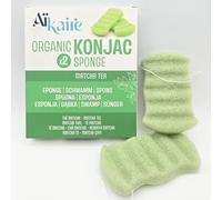 Eponge de Konjac Bio pour le corps associé au thé vert | Lot de 2 éponges pour le corps | Eponge exfoliante végétale naturelle nettoyante.