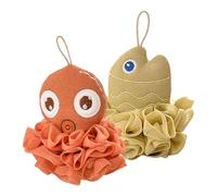 Éponge De Lavage Du Corps - 2 Éponges De Bain, Luffa De Bain En, Boules De Luffa Douces En Forme D'animaux Marins Pour | Boules De Pouf De Douche Pour Adultes, Pour Salle De, Hôtel