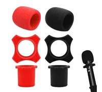 Éponge de Microphone Colorée,Mousse Microphone Bonnette,Microphone Bonnettes,Mousse Micro Anti Bruit,Bonnette Micro en Mousse,Anti-Chute,Pour Ktv,Salle de Classe,Interview Presse (Noir, Rouge)