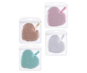 Éponge Demaquillage Visage Cœur 4 Pièces Lavable en Éponge | Format Portable, Cordon Suspendre pour Séchage, Usage Maison Près du Lavabo, Moins de Déchets Lingettes