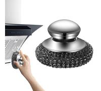 Éponge Récurante Inox - Éponge Métallique Cuisine | Brosse Nettoyante En Laine D’Acier Pour Casseroles Poêles Gril Évier | Tampon Récurant Solide Avec Manche Et Pad De Rechange | Cuisine Salle De Bain