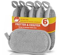 eponge reutilisable lavable, Lot de 6, Double Face Microfibre, Vaisselle | Une face grattante et une face douce en microfibre pour alterner frottage et essuyage lors de la vaisselle.