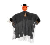 Épouvantail fantôme citrouille, décoration d'extérieur d'Halloween, tête rotative de 50 x 45 cm, bras flexibles, accessoire léger à suspendre pour mur, clôture, arbre, pelouse, cour, porche et