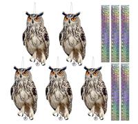 Épouvantail pour jardins, 5 pièces en forme de hibou réfléchissant, dissuasif à suspendre, décoration oiseau, dispositif de contrôle pour garder les oiseaux loin des fenêtres de terrasse de jardin