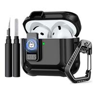 Epova Coque Compatible avec Airpods 4 Coque, Rigide Antichoc avec Verrouillage de Sécurité Compatible avec Apple Airpods 4ème Génération (2024) Case, avec kit de Nettoyage et Mousqueton, Noir