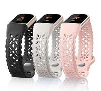 Epova Silicone Bracelets Compatible avec Bracelet Fitbit Charge 6-3 Pack de Dentelle Florale Douce Respirante Imperméable Réglable Sport Straps pour Bracelet Fitbit Charge 5 Femme