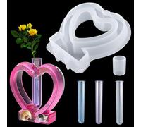 Epoxy Resin Vase Mould, Heart Shape, Resin Vase Mold With 3 Test Tubes, Silicone Flower Pot Mould, Propagation Station Mould For Home Decoration