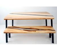 Epoxy Table Banc Set 2pcs Bois Véritable Cascade Rivière Tables Groupe Nouveau