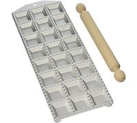 Eppicotispai - Moule à raviolis carrée en aluminium avec rouleau à pâtisserie, 24 trous