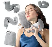 EPROICKS Coussin de Voyage, Oreiller Cervical Memoire Forme, Peut Être Plié Arbitrairement Dormir sur Le Côté, Coussin Tour de Cou pour Avion, Voiture, Train, Bureau（Gris）