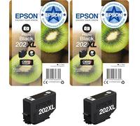 Epson 202XL Kiwi Noir Photo, Cartouche d'encre d'origine XL Haute capacité, XP-6000, XP-6005, XP-6100, XP-6105 (Lot de 2)