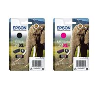 Epson 24XL Eléphant Noir, Cartouche d'encre d'origine XL Haute capacité, XP-55 XP-750 XP-760 XP-850 XP-860 XP-950 XP-960 XP-970 & 24XL Eléphant Magenta, Cartouche d'encre d'origine XL Haute capacité