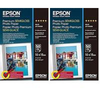 Epson C13S041765 Papier Photo Semi-Glace Premium 100 X 150 Mm - 50 Feuilles (Lot de 2)