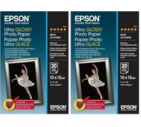 Epson - C13S041926BH - Supports d'impression Jet d'Encre - Papier Photo Ultra Glacé 10x15 (20 f.) - 250g (Lot de 2)