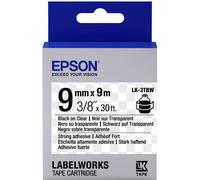 Epson C53S653006 LK-3TBW Ruban noir sur transparent extra adhésif 9mm x 9m pour Epson LabelWorks 4-18mm 36mm 6-12mm 6-18mm 6-24mm
