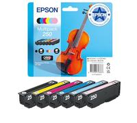 Epson Cartouches d’Encre d’Origine Multipack 6 Couleurs Violon 250 | EasyMail - Emballage Plastique Réduit | Noir, Cyan, Cyan Clair, Magenta, Magenta Clair, Jaune | 3 x 5,3 ML, 3 x 4,8 ML