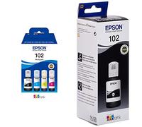 Epson E 102 CMJN Bouteille ECOTANK, Noir, Cyan, Jaune, Magenta & C13T03R140 Cartouche d'encre Compatible avec Imprimante ET2700 Noir Amazon Dash Replenishment est prêt