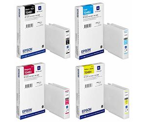 Epson Lot complet de cartouches d'encre d'origine T04B1 T04B2 T04B3 T04B4 XL Multipack noir, cyan, magenta, jaune pour Workforce-Pro WF-C8190, WF-C8610, WF-C8690 C13T04B140 C13T04B240 C13T04B3 40 C1.