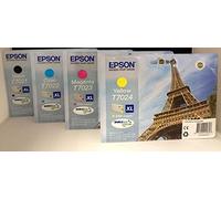 Epson Lot de 4 cartouches d'encre d'origine T7021 T7022 T7023 T7024 XL Tour Eiffel pour Workforce Pro WP4015, WP4025, WP4095, WP4515, WP4525, WP4535, WP4545, WP4595