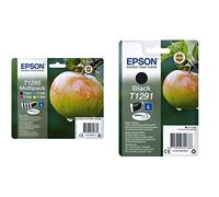 Epson Multipack T1295 Pomme, Cartouches d'encre d'origine, 4 Couleurs : Noir, Cyan, Magenta, Jaune & T1291 Pomme Noir, Cartouche d'encre d'origine, WF-3010DW WF-3520DWF WF-3530DTWF