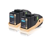 Epson Pack 2 Toners Cyan C13S050608 : 2 x 7500 pages, AcuLaser C9300N, Technologie Laser, Couleur Cyan, Original, Fabriqué au Japon