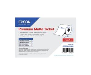 Epson Rouleau Étiquettes Premium Matte 80mm x 50mm, 107g/m², Référence C33S045389, pour TM-C3400, Finition Mat, 127μm, Billetterie/Signalétique