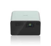 EPSON Smart mini laser projector with 3LCD technology, 1,000 lumens brightness, Google TVâ„¢, Bluetooth speakers, and a 150-inch displaY