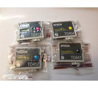 Epson T0441 T0452 T0453 T0454 Lot de 4 cartouches d'encre pour Epson Photo Stylus Noir Cyan Magenta Jaune pour imprimantes C64 C84 CX6400 C66 C86 CX6600 CX3600 CX3650 CX4600