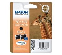 Epson T0711 Twin Pack - Pack de 2 - haute capacité - noir - original - emballage coque avec alarme radioélectrique/ acoustique - cartouche d'encre - pour Stylus SX210, SX215, SX410, SX415, SX510, SX51