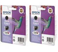 Epson T0801 Black Hummingbird Genuine Ink, Claria Photo HD Ink Cartridge (Lot de 2)