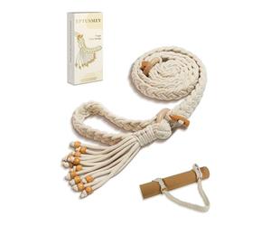 Eptusmey Réglable Sangle Tapis Yoga, Sangle Tressée Artisanale Bohème Avec Franges Perlées et Macramé, Ranger et Organiser Les Tapis de Yoga de Toutes Tailles (Tapis Non Inclus)