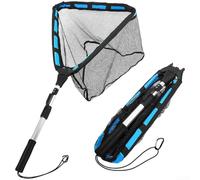 Épuisette de pêche à la mouche avec maille flottante en caoutchouc souple, design pliable triangulaire, poignée extensible en alliage d'aluminium, conçue pour la pêche éthique et le transport facile