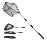 Épuisette de Pêche Pliable,150 cm Long Manche Téléscopique,Poteau en Alliage d\'Aluminium 4 Section/Filet Nylon Triangulaire