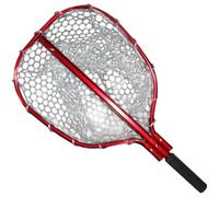 Épuisette de pêche télescopique avec poignée en alliage d'aluminium - Maille en PVC sans crochet - Pour manche en EVA pour attraper et libérer l'eau douce et salée - Gris, taille L (rouge trompette)
