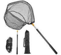 Épuisette de pêche télescopique pliable de 130 cm avec sac de rangement, longueur réglable, épuisette de pêche en nylon durable pour enfants et adultes