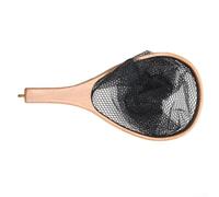 Épuisette légère pour pêche à la mouche fabriquée à partir de bois de camphre doré avec maille noire douce qui empêche les enchevêtrements de hameçon, parfait pour les voyages de pêche en eau douce