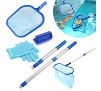 Epuisette Piscine, Epuisette de Fond Piscine avec 40-93cm Manche Telescopique, Filet de Fond Piscine, Épuisette Profonde, Kit de Piscine Nettoyage 5PCS, Nettoyager Outil de Étang, Épuisette à Feuilles