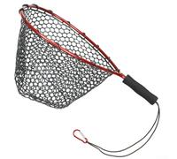 Épuisette télescopique avec maille en silicone - Poignée pliable en aluminium pour pêche à la carpe, à la truite, au bar - 45 cm - Pour pêche en eau douce et salée (rouge)