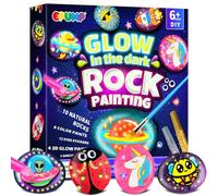 EPUMP Lot de 10 pierres à peindre - Kit de bricolage pour enfants à partir de 6, 7, 8, 9, 10 ans - Peinture sur pierre créative avec couleur qui brille dans le noir - Bricolage - Cadeau de Noël pour