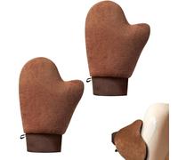 Epunk Lot de 2 gants de bronzage en velours marron - Faux gant de bronzage sans traces avec poignet antidérapant et applicateur imperméable pour autobronzant double face réutilisable